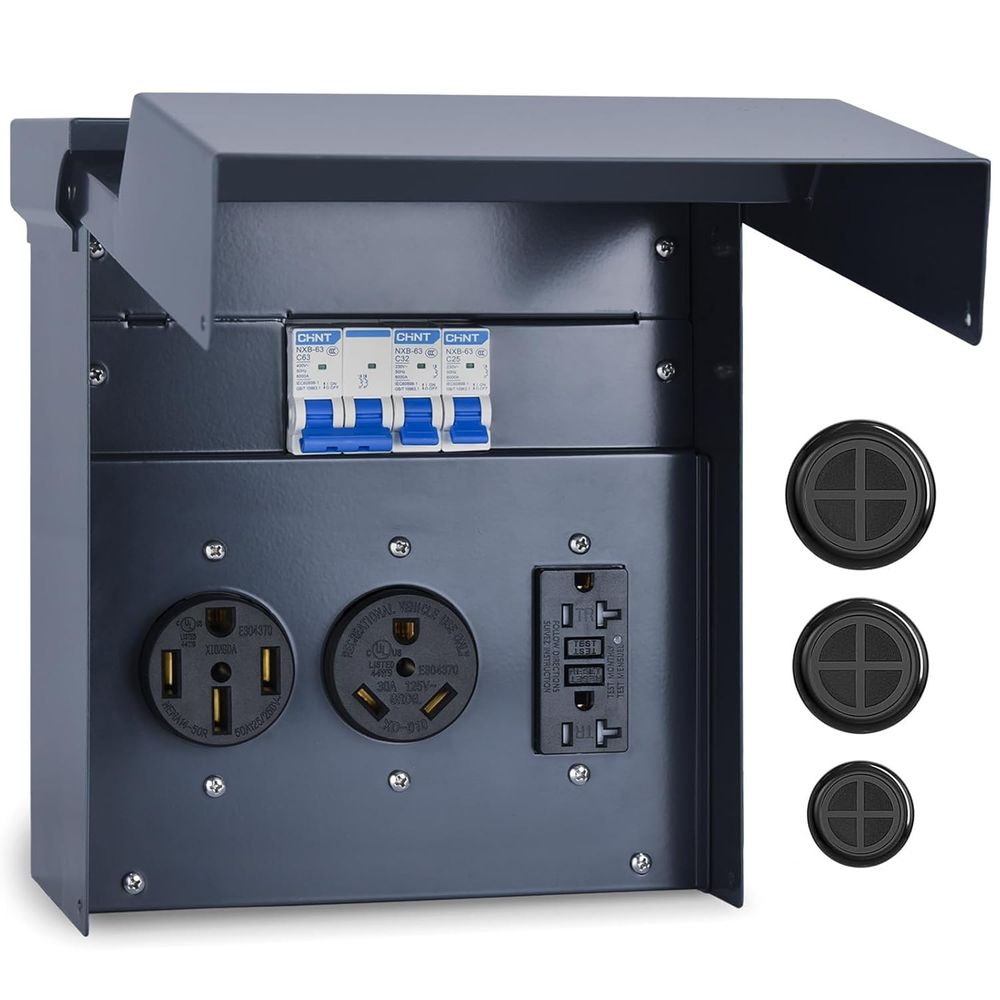 Outdoor Power Receptacle Box - 차단기가 있는 RV 전기 패널, 임시
