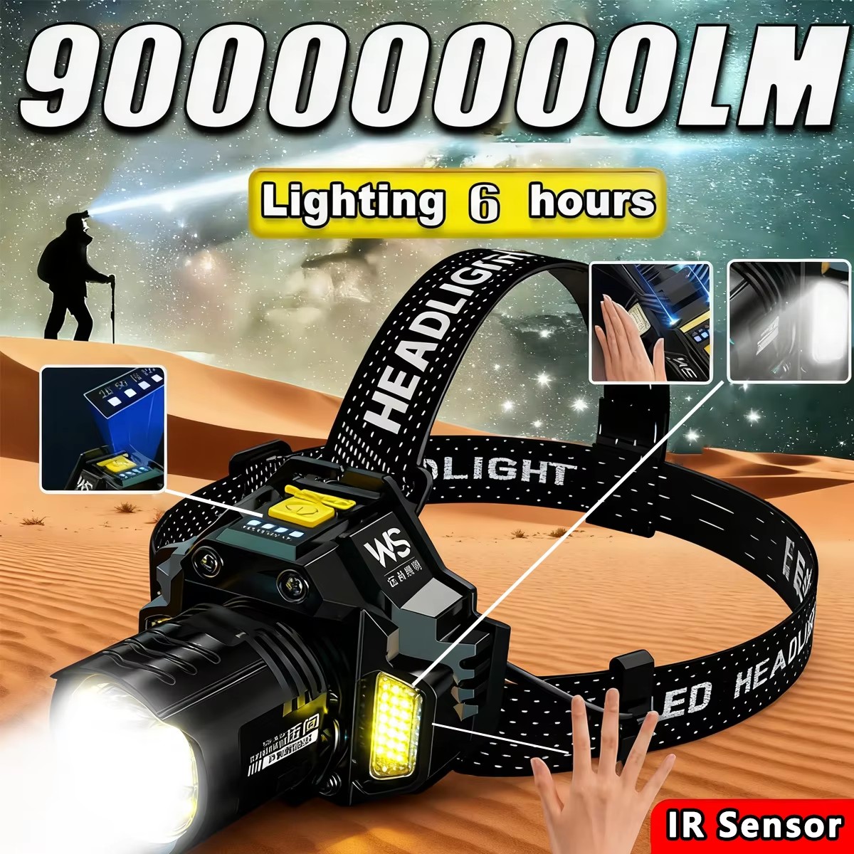 Outdoor Power Works - 충전식 강력 LED 헤드램프, 텔레스코픽 줌
